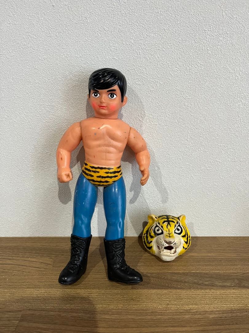 【当時物】タイガーマスク 中嶋製作所 ソフビ 25cm 亀マーク 面取れ レトロ