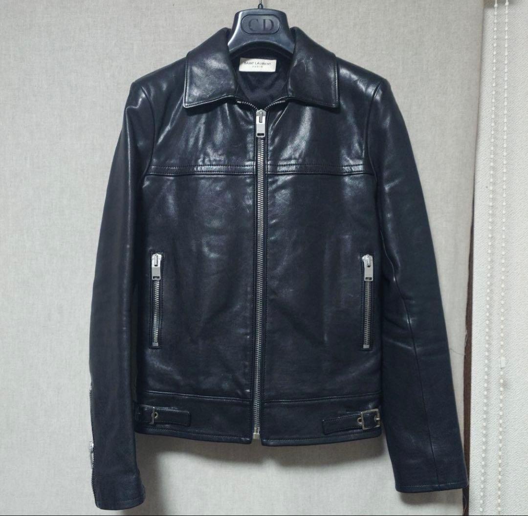 サンローランパリ　カフェレーサーレザーライダースジャケット42