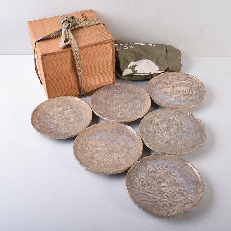 和食器　萩焼　十一世　坂高麗左衛門作　銘々皿　六客　共箱　V　R8630