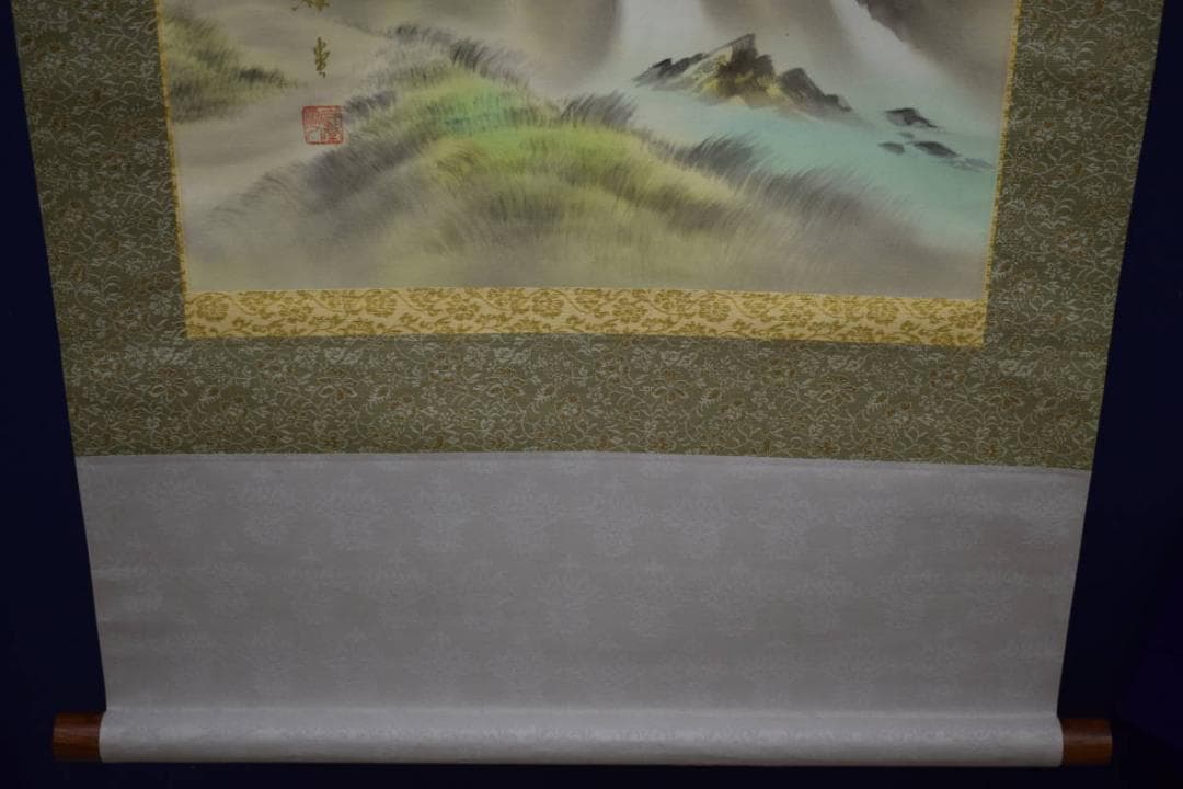 真作/田中祥堂/彩色山水図/桐共箱付/布袋屋掛軸HH-986