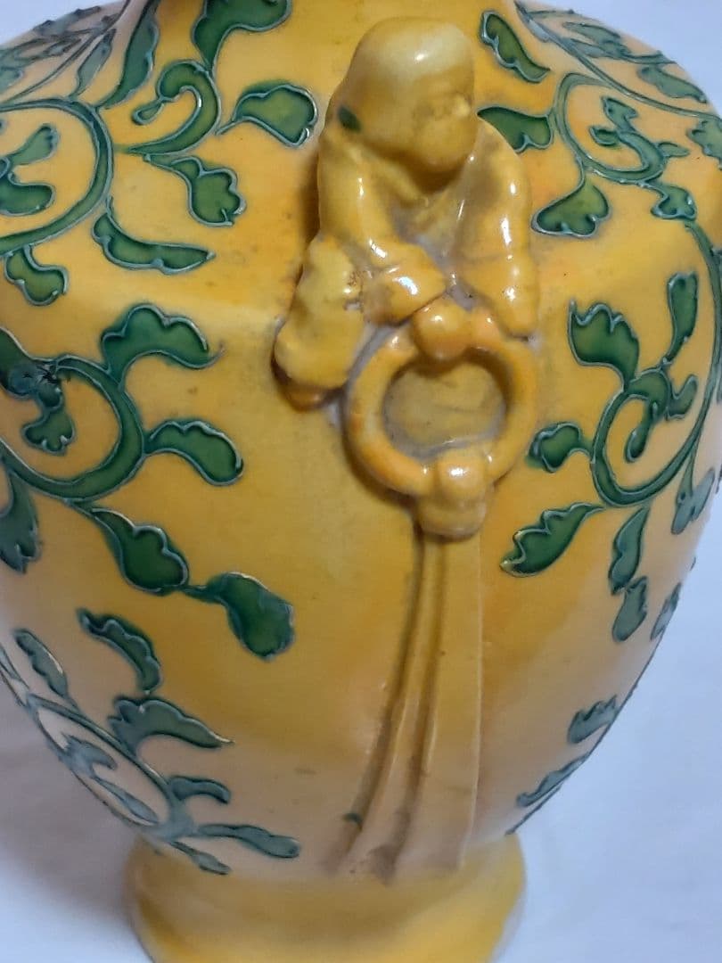 古玩　南紀男山焼　交趾唐草文　花入　古箱入