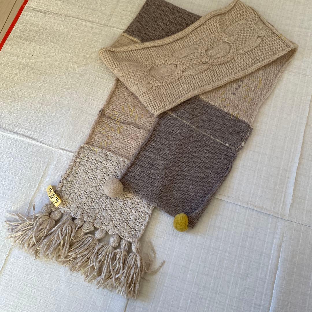 GASA ニットパッチワーク　マフラー　ベージュ系