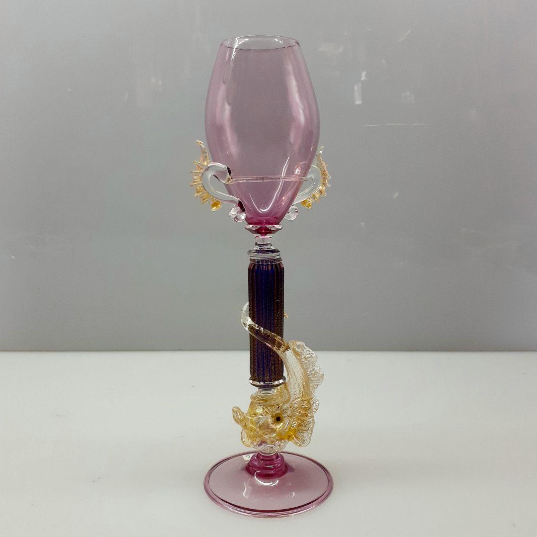 MURANO ムラノ 双耳飾り 金彩 ドルフィン モチーフ ピンク グラス