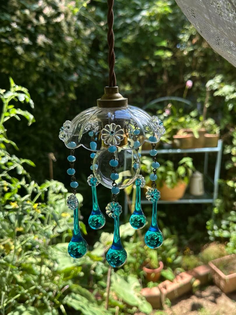 フランス アンティーク スカイブルー・ムラーノガラスの可愛いミニシャンデリア＊