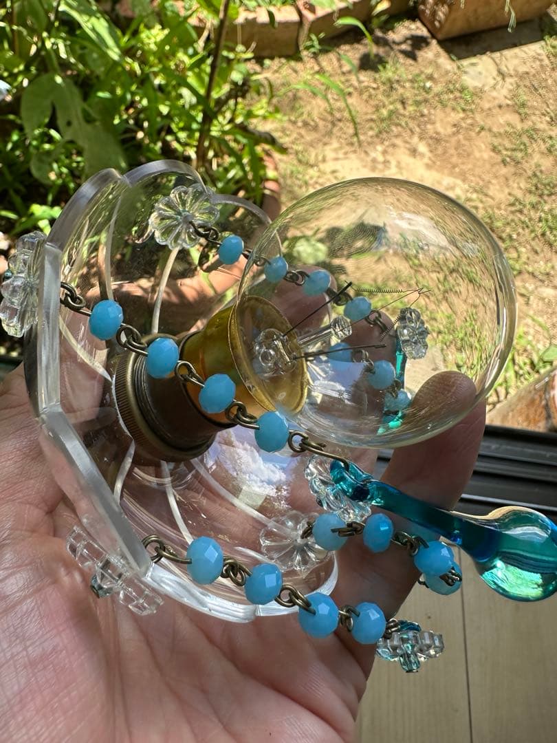 フランス アンティーク スカイブルー・ムラーノガラスの可愛いミニシャンデリア＊