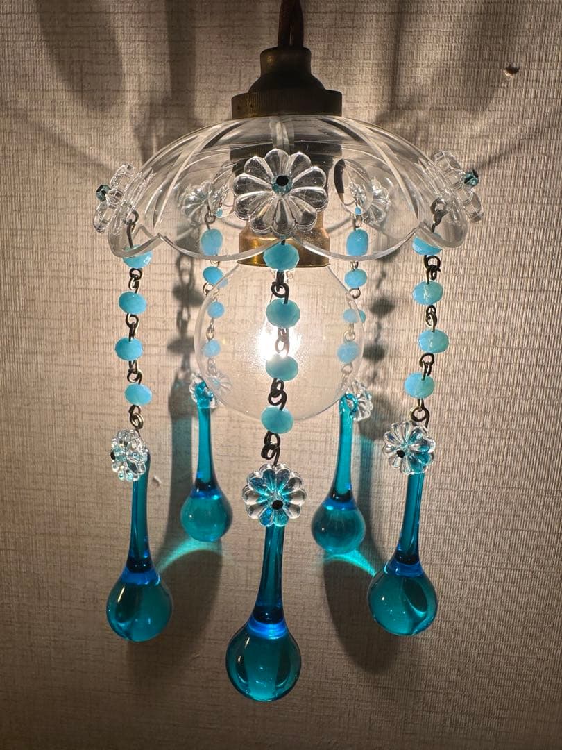 フランス アンティーク スカイブルー・ムラーノガラスの可愛いミニシャンデリア＊