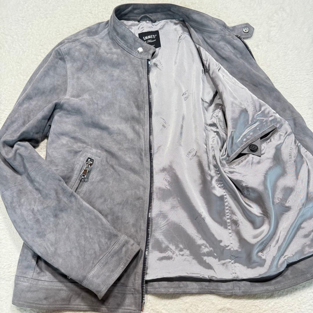 EMMETI エンメティ シングルライダースジャケット 山羊革 グレー XL相当
