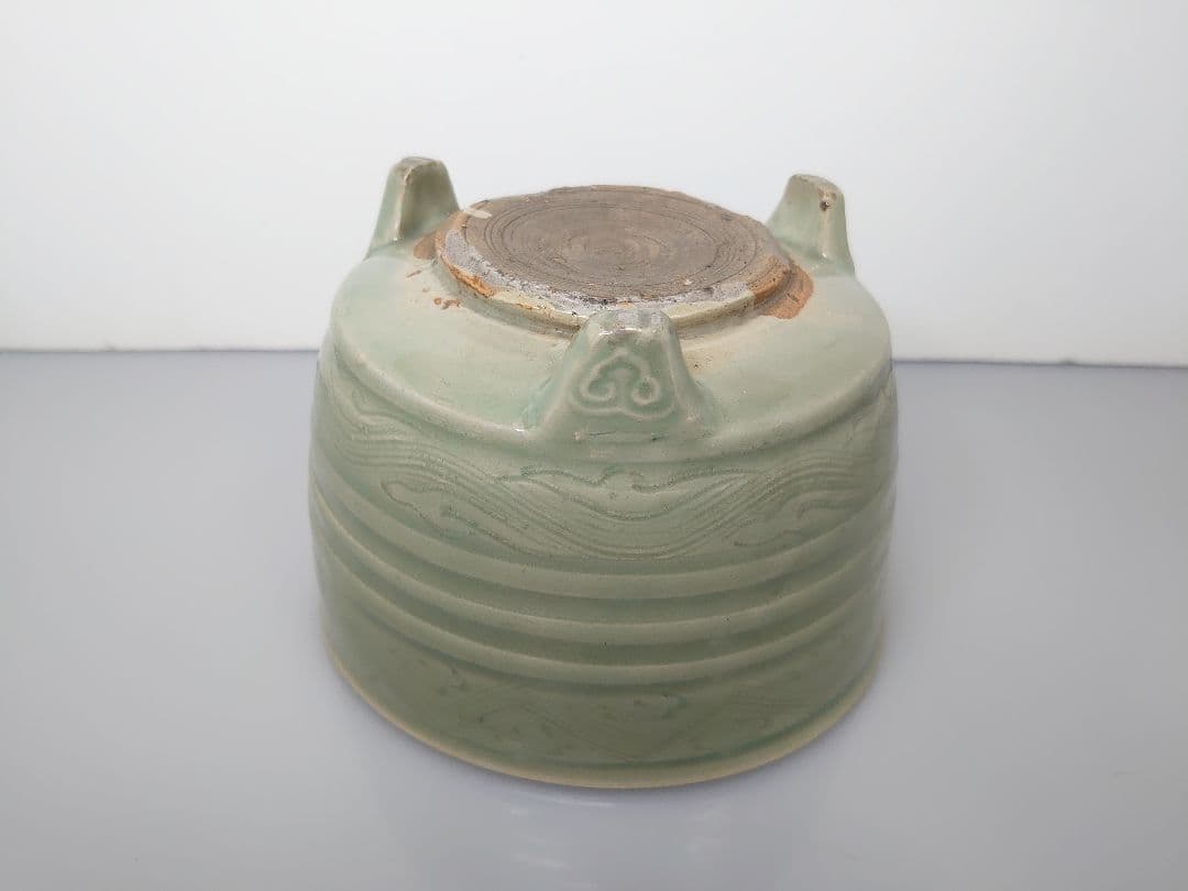 中国古玩 古美術 明時代 龍泉窯 天龍寺青磁三足香炉 大型 唐物  茶道具