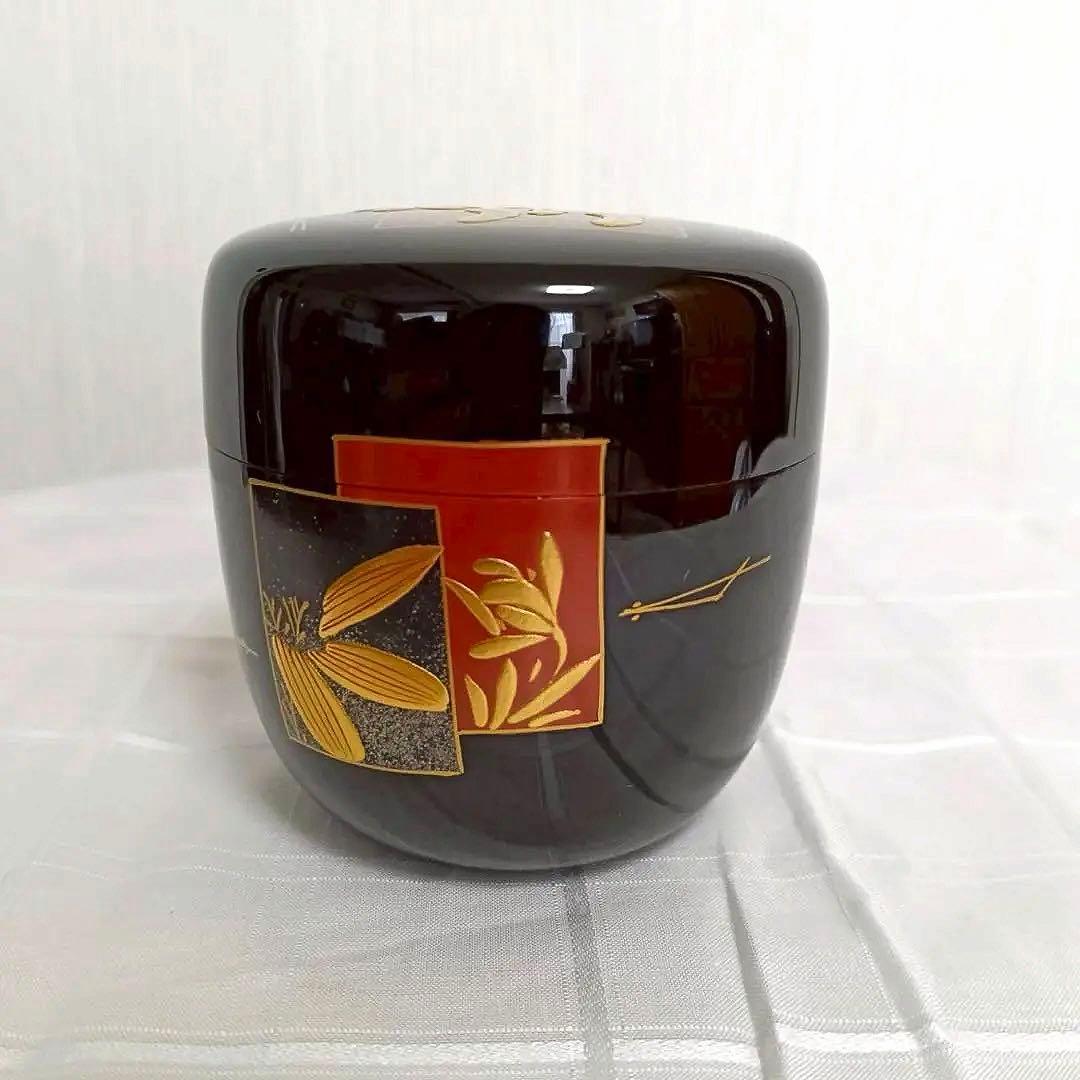 平安　宗峰作　中棗　切合口　色紙蒔絵　茶道具