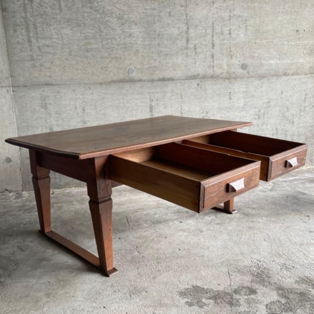古い味のある文机 座卓 テーブル 引き出し 木製 和風 家具 古道具 レトロ