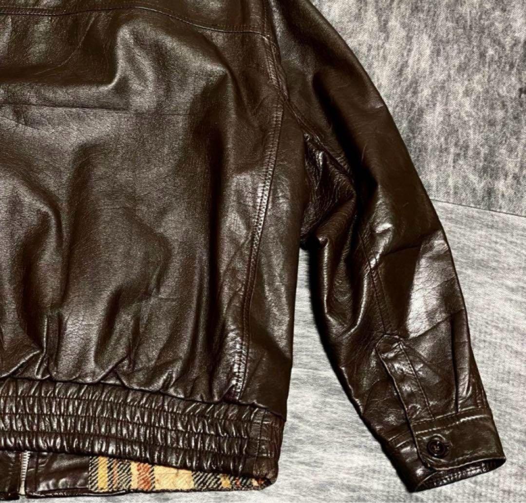 ヴィンテージ レザージャケット ダークブラウン　牛革　短丈