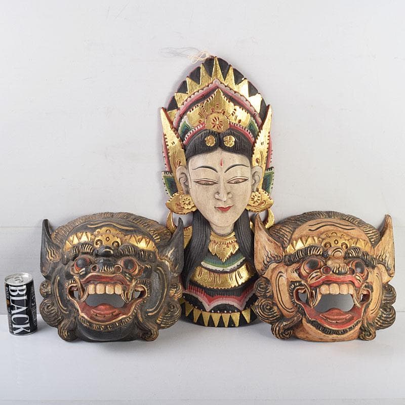 バリ島　インドネシア　彩色木彫　面　マスク　3点まとめて　N　R9428B
