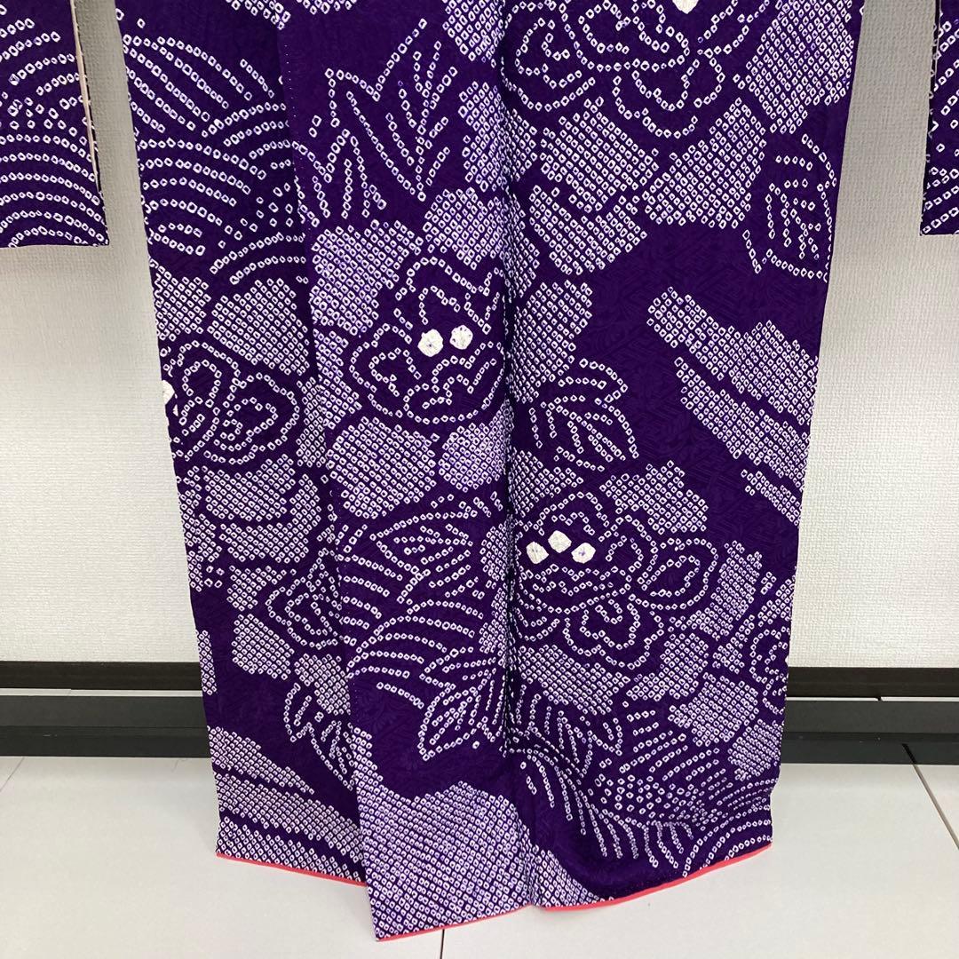 たべたいこ様 振袖 総絞り 鹿子絞り 紫単色 裄68 素敵なデザインT-5076