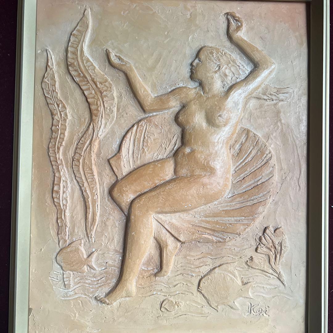 Kei女性像 レリーフアート ゴールドフレーム 陶芸 竹下慶一