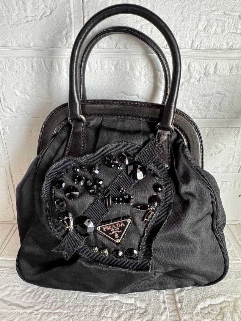 PRADA ビジュー付きハートモチーフ　ハンドバッグ　【美品】
