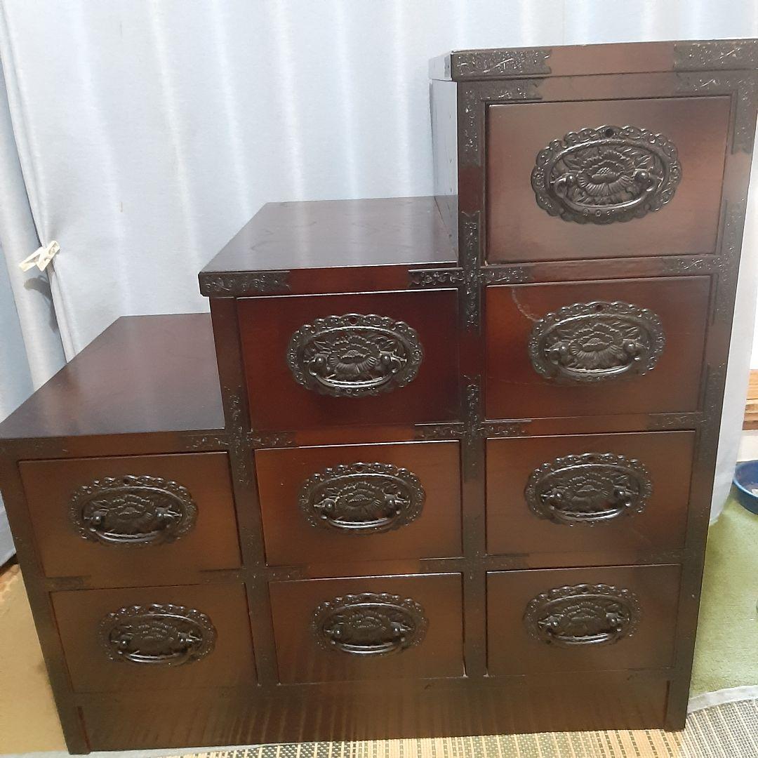 アンティーク家具 階段箪笥 鍵付き 74×76×45 右上がり