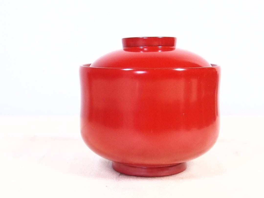 【美品】輪島塗 西久保田漆器店 朱塗 桔梗蒔絵 小吸物椀 5客 瓢型 漆器/食器