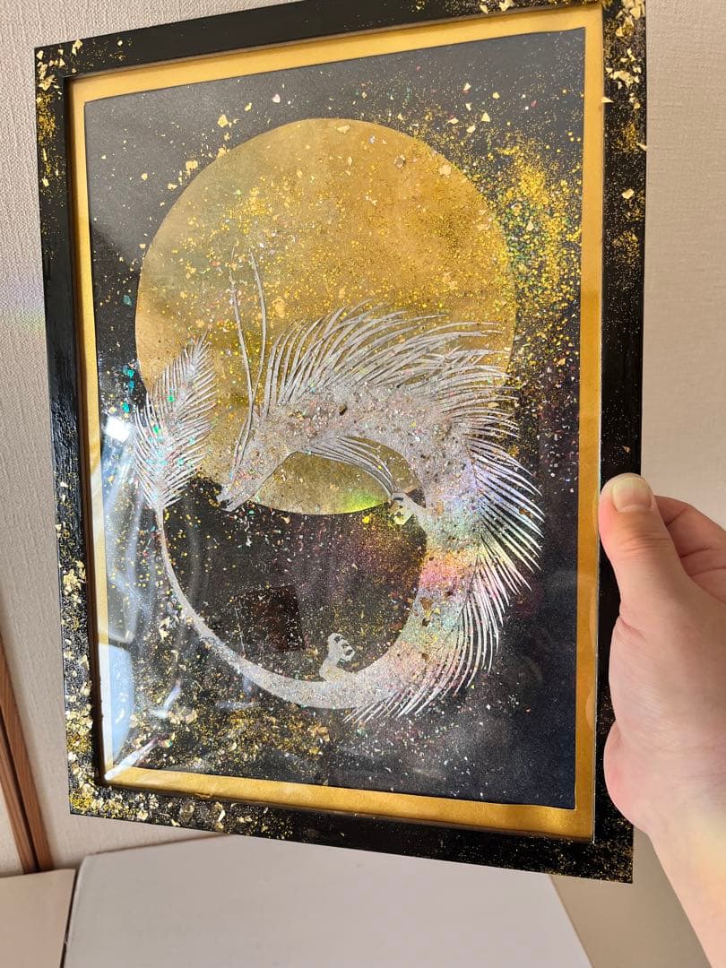 龍神様切り絵　銀虹龍　　昇龍　龍神絵　月創生龍神　月の神　切り絵　開運龍神絵