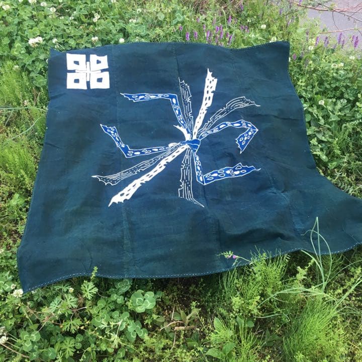 筒描き 藍染 風呂敷 4巾　布団　古布