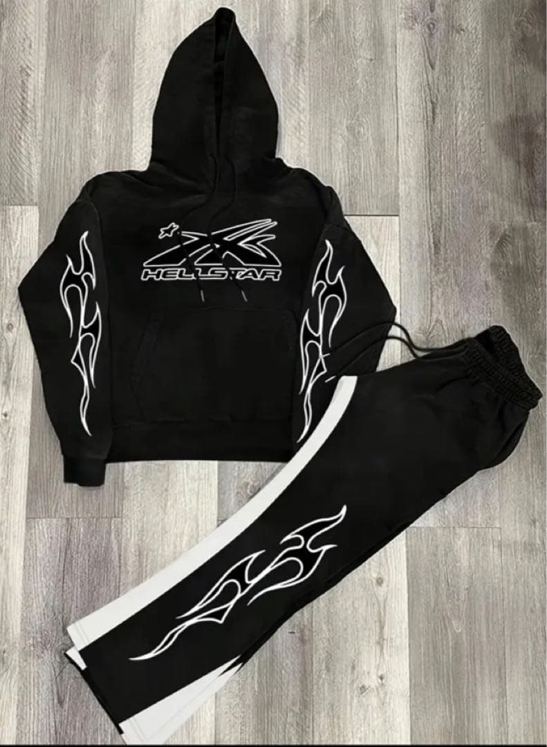 i*h様 HELLSTARセットアップ パーカー×パンツ フレイムデザイン 海外