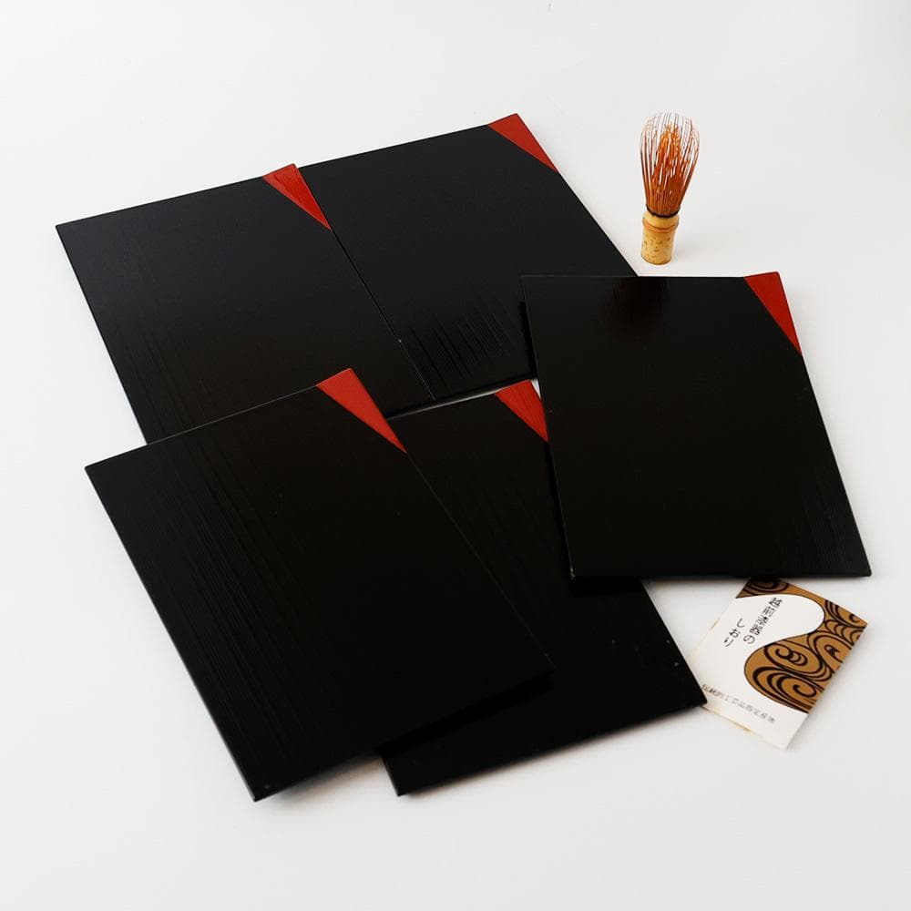 T 　特選　 乱筋天皿　越前塗　茶道具　茶器　お盆　漆器　5客