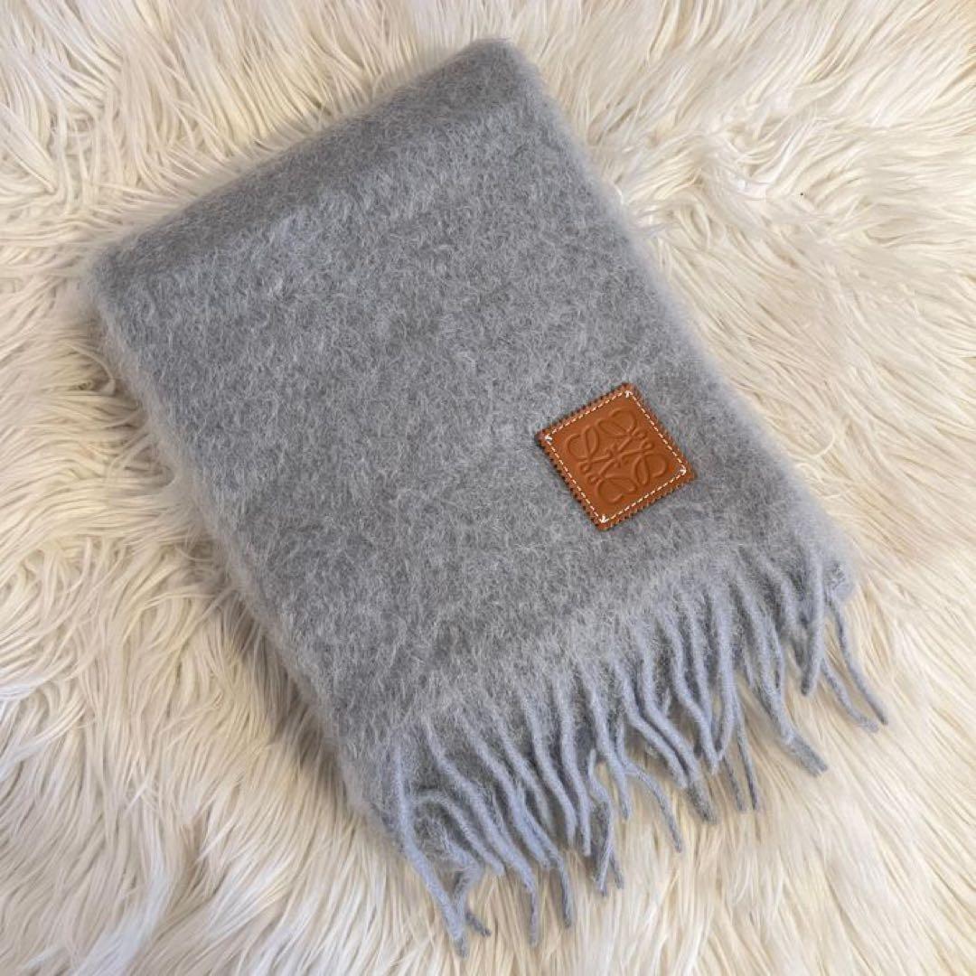 LOEWE グレー マフラー モヘア混紡