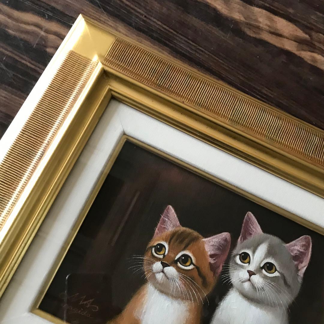 柳田正和「なかよし」油彩 SM 額装 子猫 油絵 油画 C