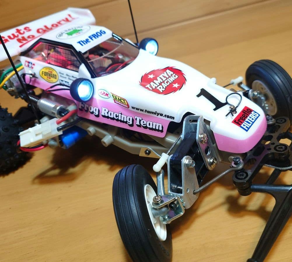 タミヤXBマイティフロッグ前後LEDライト付プロポ付き塗装済み完成品未使用品