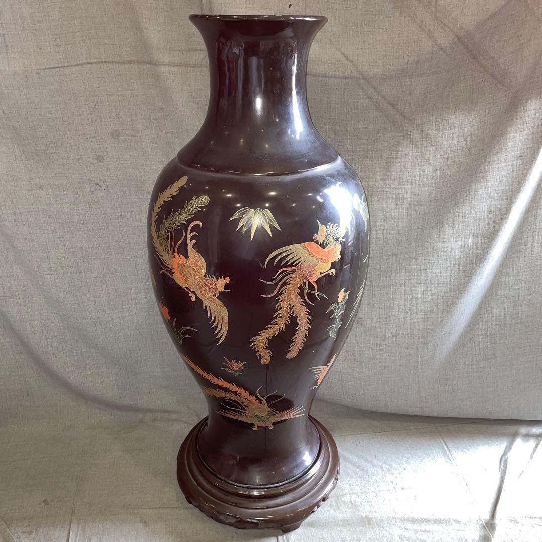 漆芸　漆器　鳳凰　花器　花瓶　沈降壺　インテリア　オブジェ　飾り物　85cm