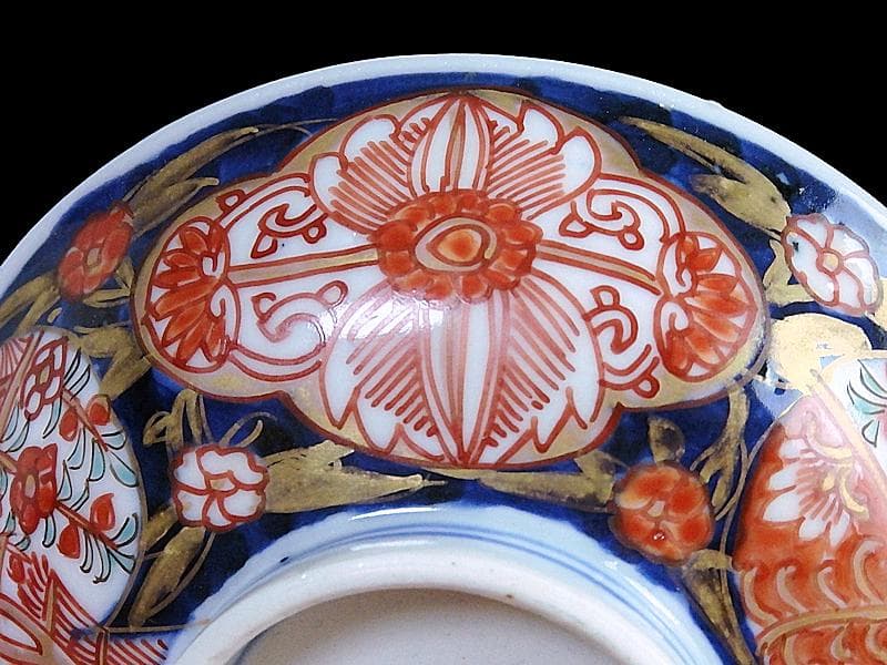 古伊万里　金襴手　枝垂れ桜に花の図　蓋茶碗　２客　C739AS-fbth