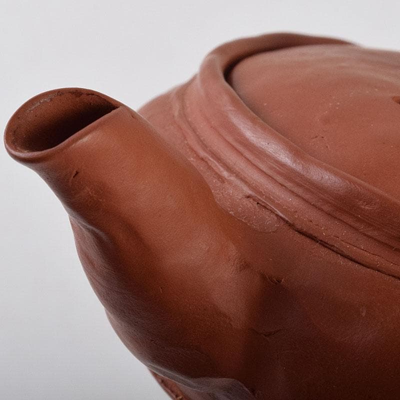 tatsu 　朱泥　獅子摘　手捻文様　茶注　急須　共布共箱　M　R9528