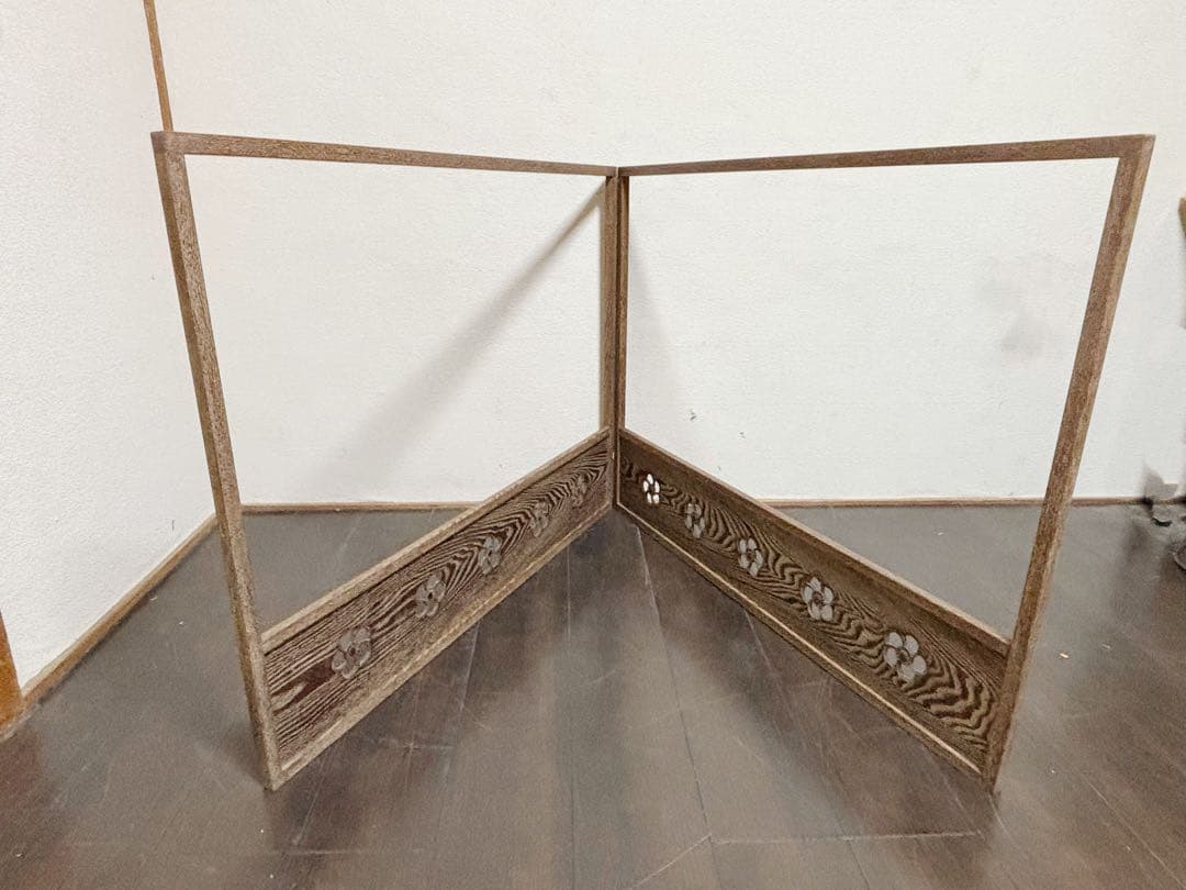 未使用 茶道具 桑 捻梅 風炉先 板屏風 如心斎好写し 上透かし 炉風炉兼用