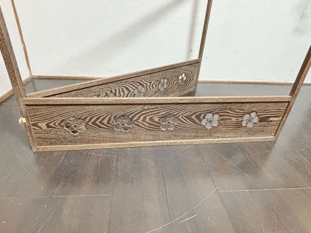 未使用 茶道具 桑 捻梅 風炉先 板屏風 如心斎好写し 上透かし 炉風炉兼用