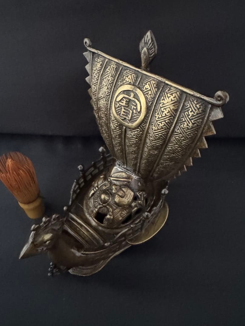 香炉 鳳凰型 宝船 銅製 彫刻 置物 開運 風水 骨董 インテリア　アンティーク