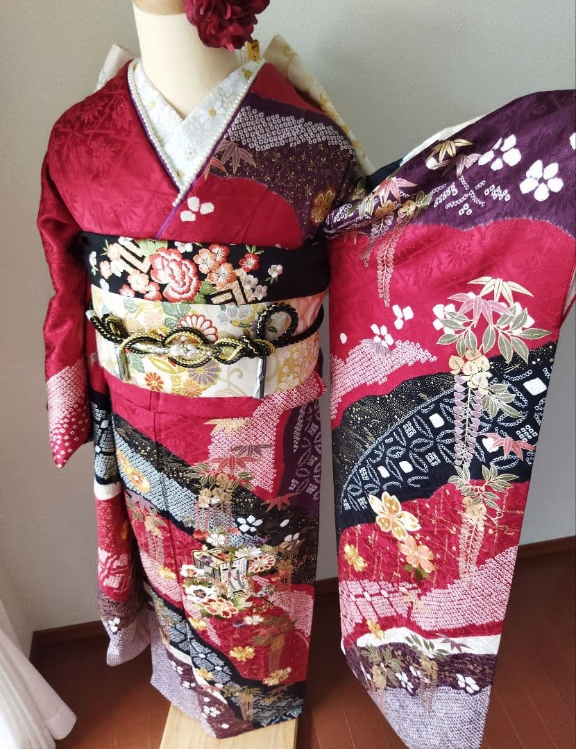 まんまる様　428.絞り刺繍振袖7点セット 正絹フルセット成人式 京都きもの友禅