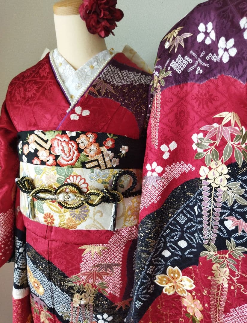 まんまる様　428.絞り刺繍振袖7点セット 正絹フルセット成人式 京都きもの友禅