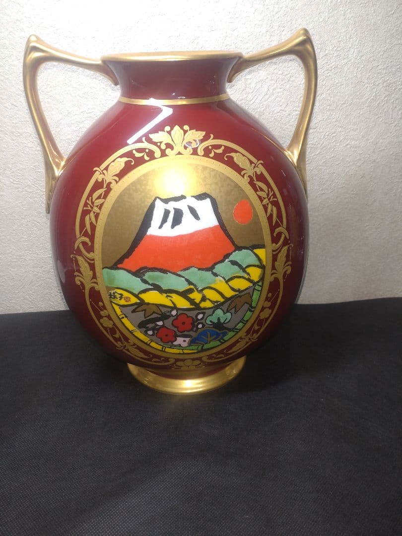 ノリタケ　片岡球子　赤富士辰砂花瓶