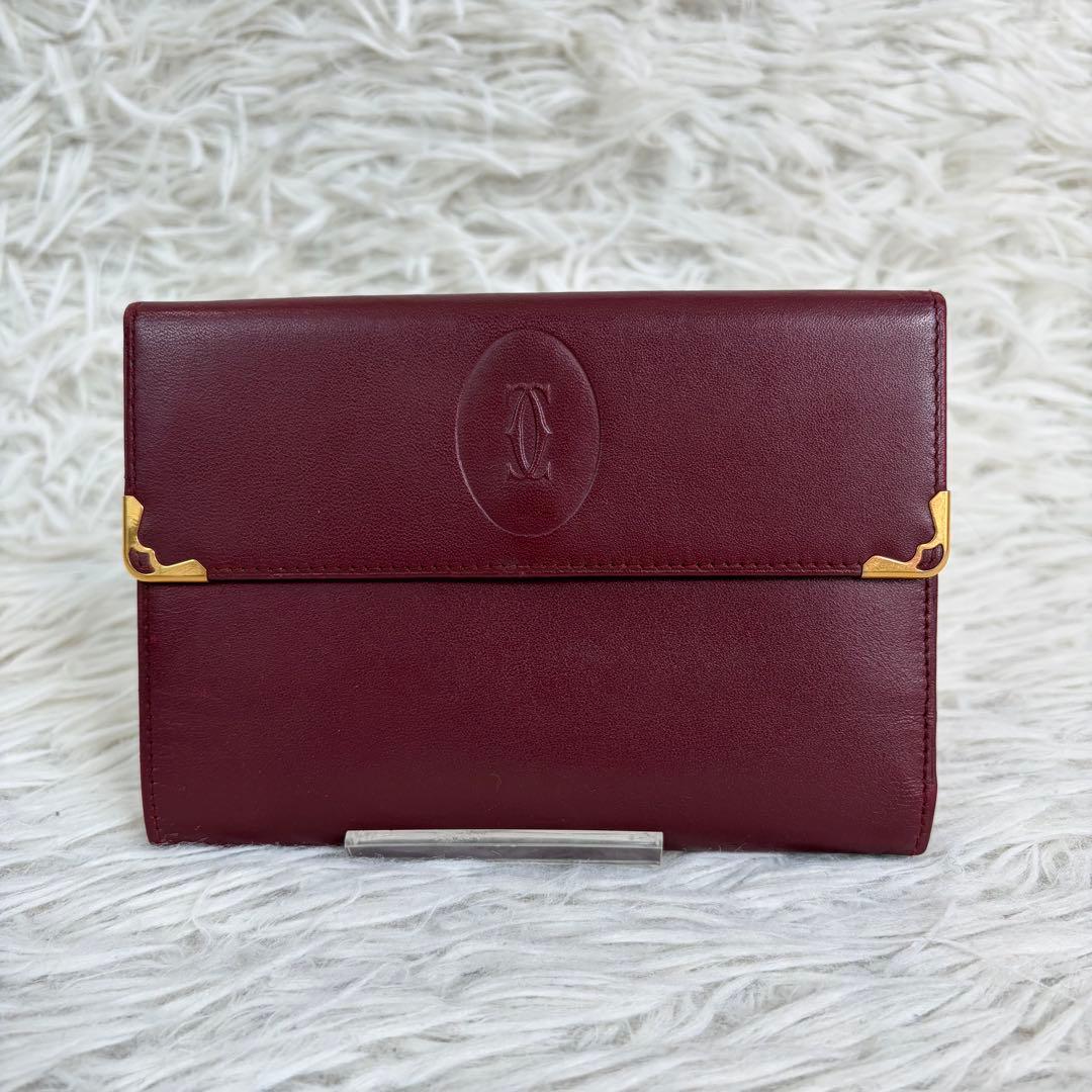 未使用級✨Cartier カルティエ 三つ折り財布 Wホック 金具 ボルドー