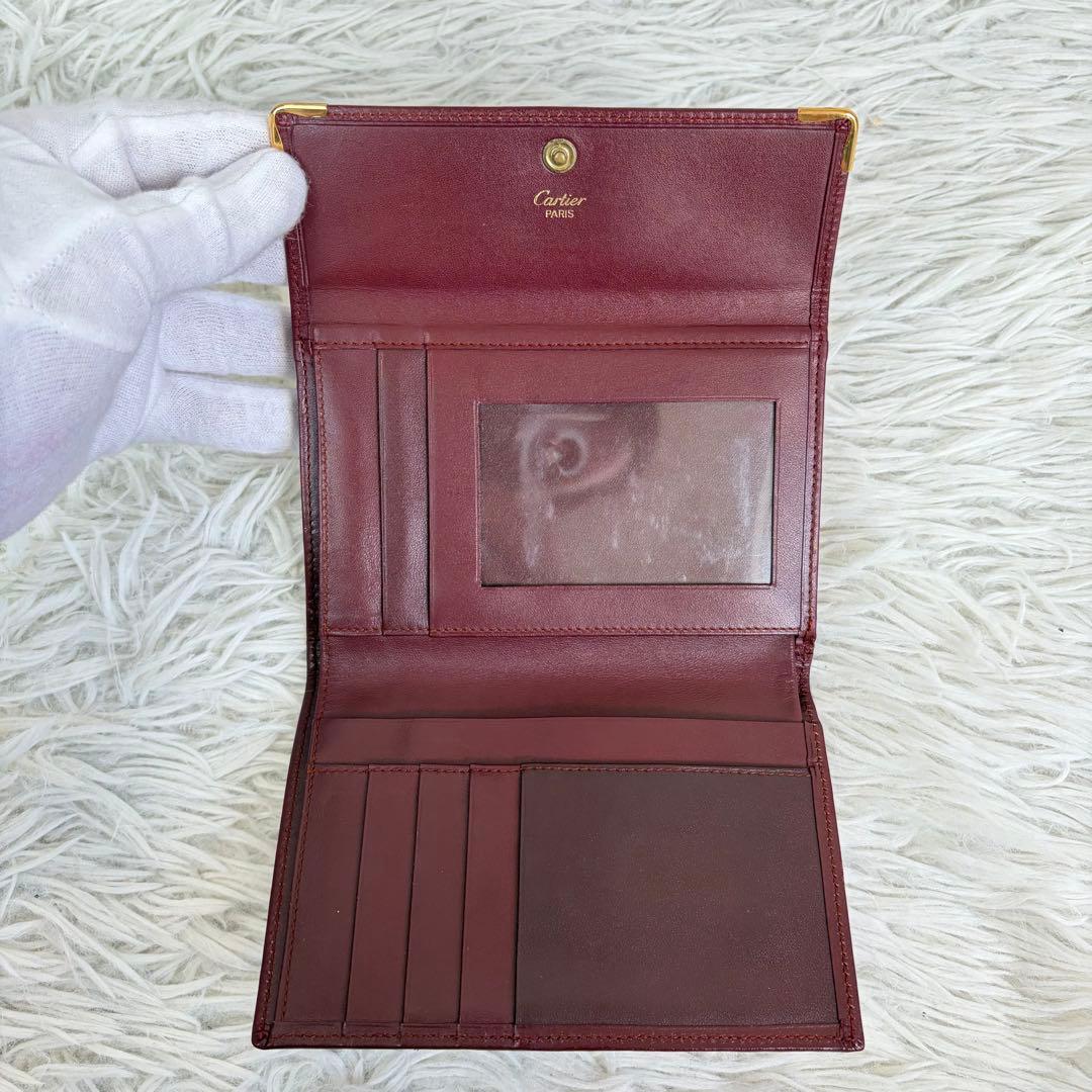 未使用級✨Cartier カルティエ 三つ折り財布 Wホック 金具 ボルドー