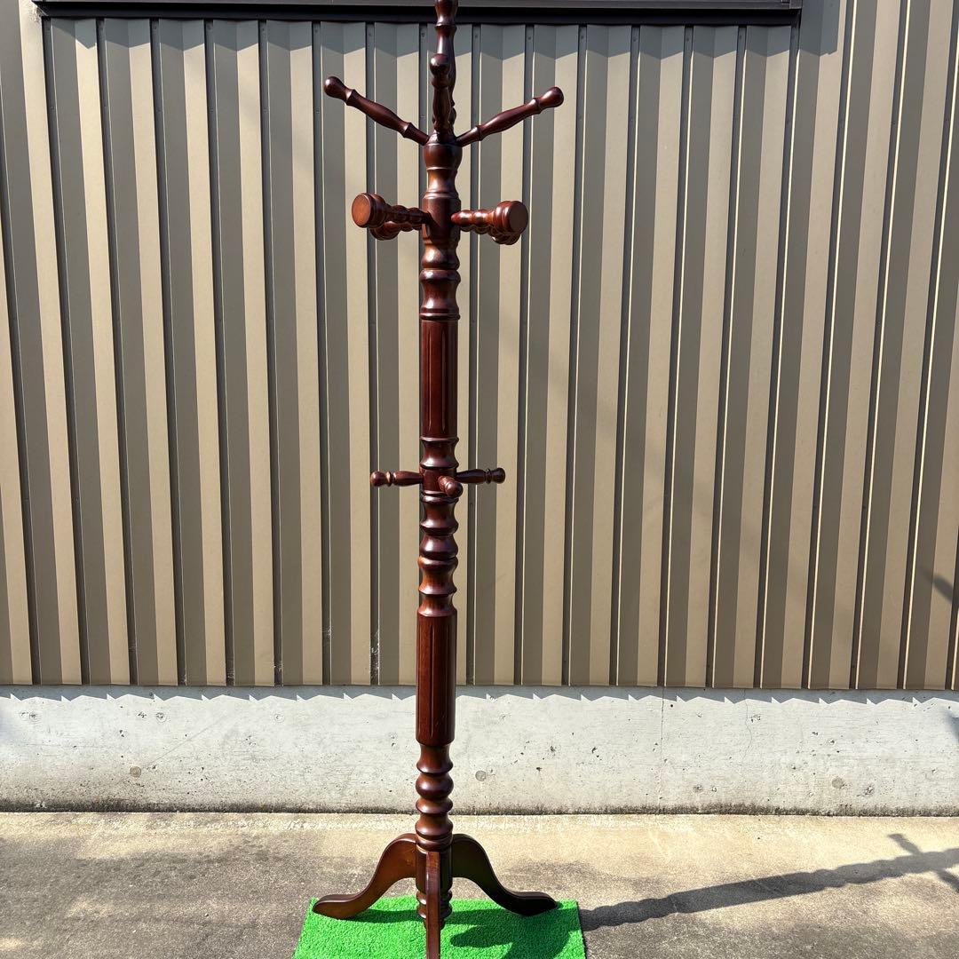 昭和レトロポールハンガー茶色木製コートラック ダークブラウン高さ188cm