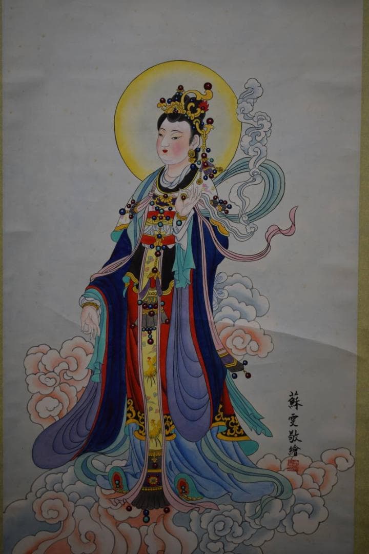 不詳/作者不詳/人物図/観音図/天女図/中国画/大幅/布袋屋掛軸HJ-837