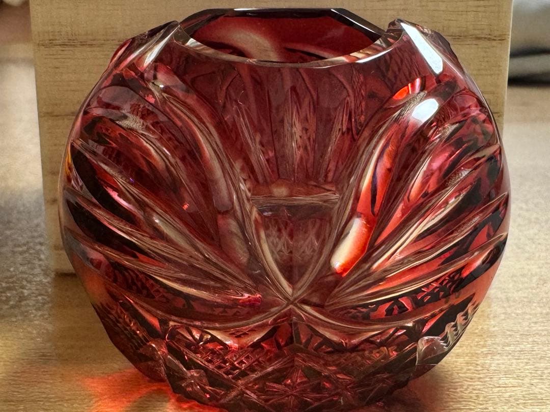 ※新品未使用品※島津薩摩切子　笑猫　金赤