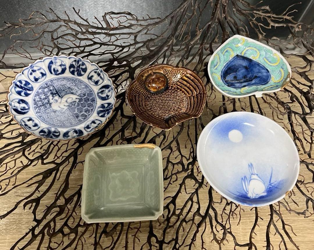 骨董　古伊万里　古瀬戸　大聖寺伊万里　印判手　青磁　豆皿５種　バラ売り不可
