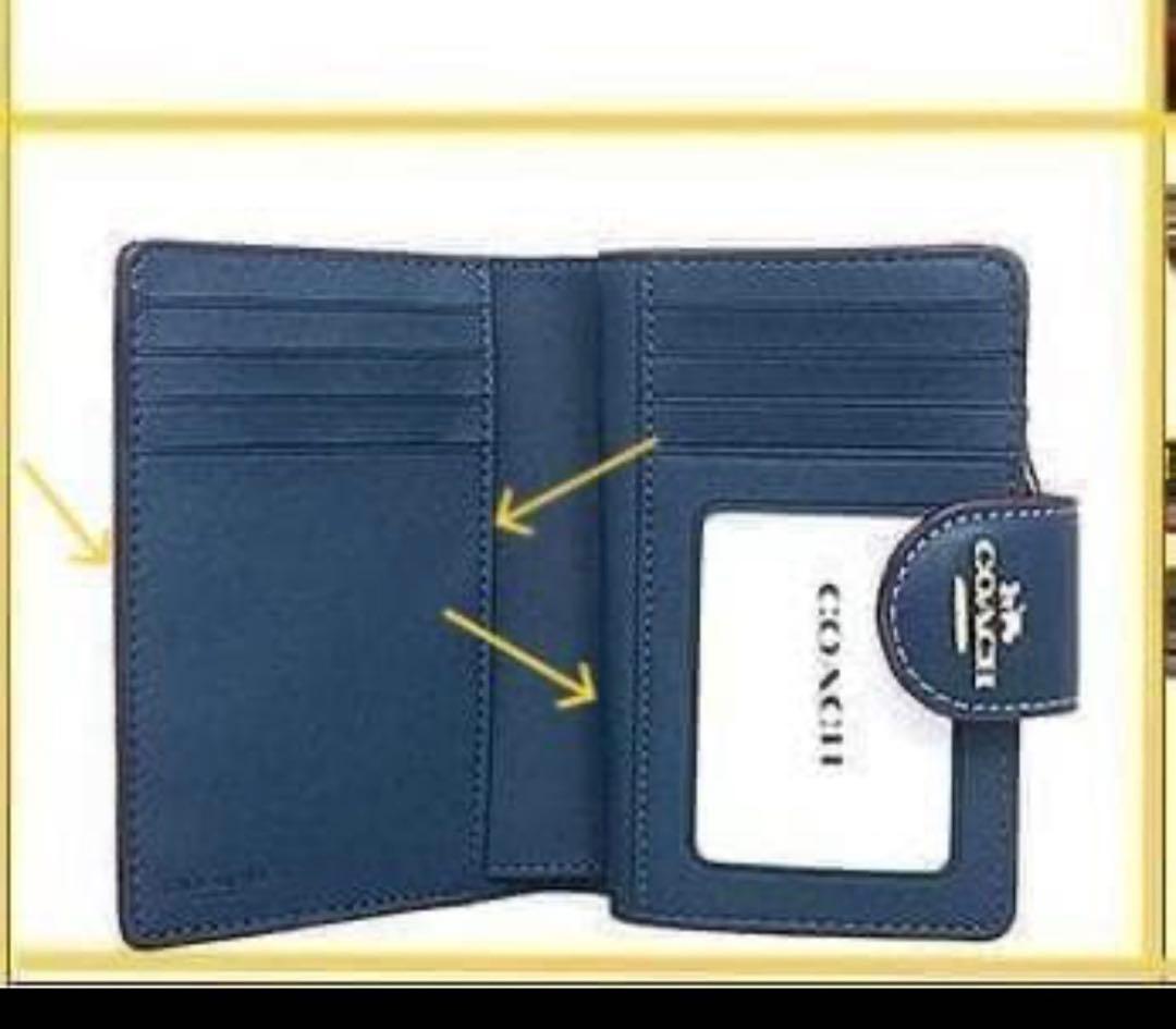 coachデニム&レザーミディアム二つ折り財布、デニムブルー