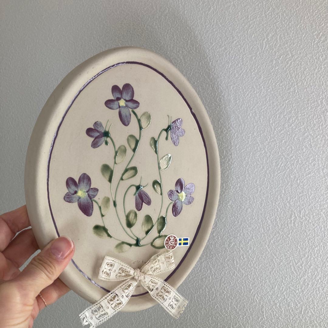 北欧ヴィンテージ　【希少】Gabrielオーバル陶板キャンドルホルダー＆リボン