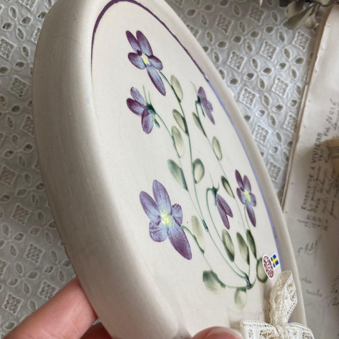 北欧ヴィンテージ　【希少】Gabrielオーバル陶板キャンドルホルダー＆リボン