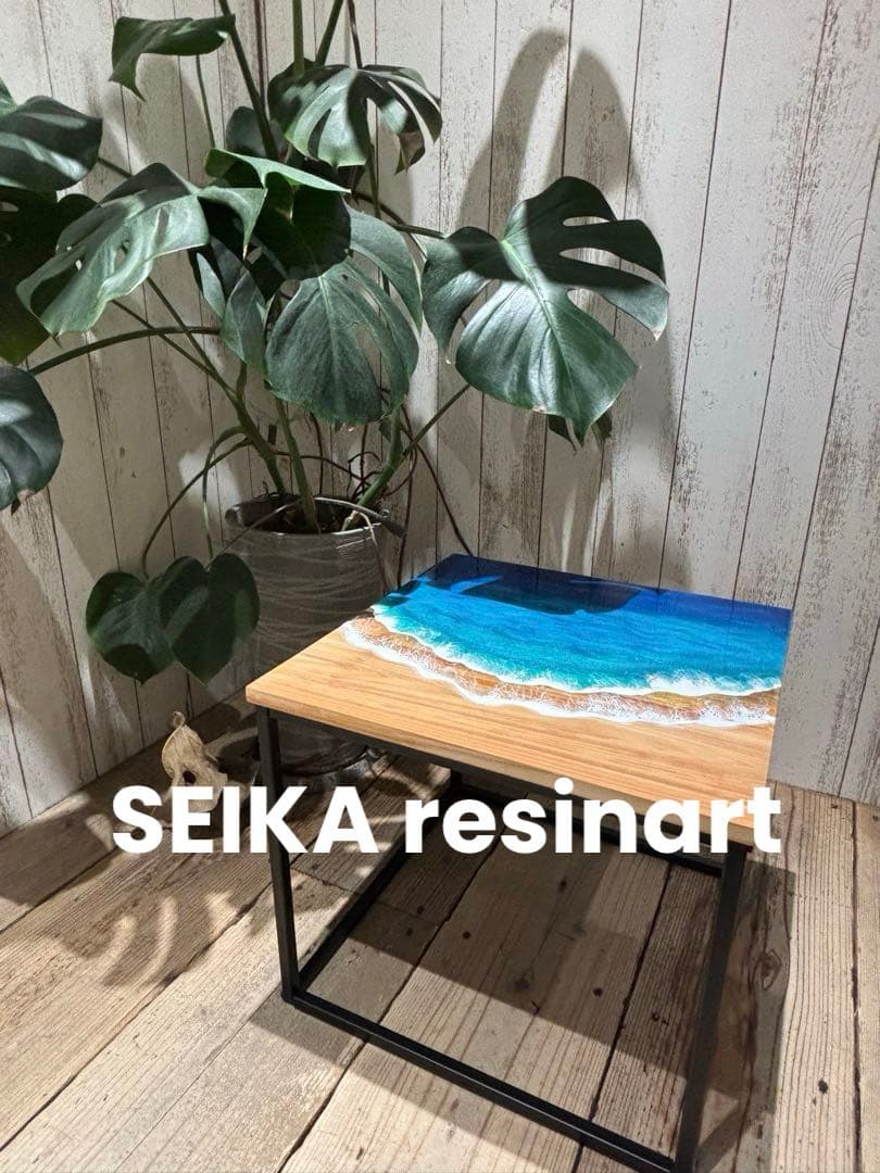 レジンテーブル　レジンアート　サイドテーブル　テーブル　海レジン　40×40