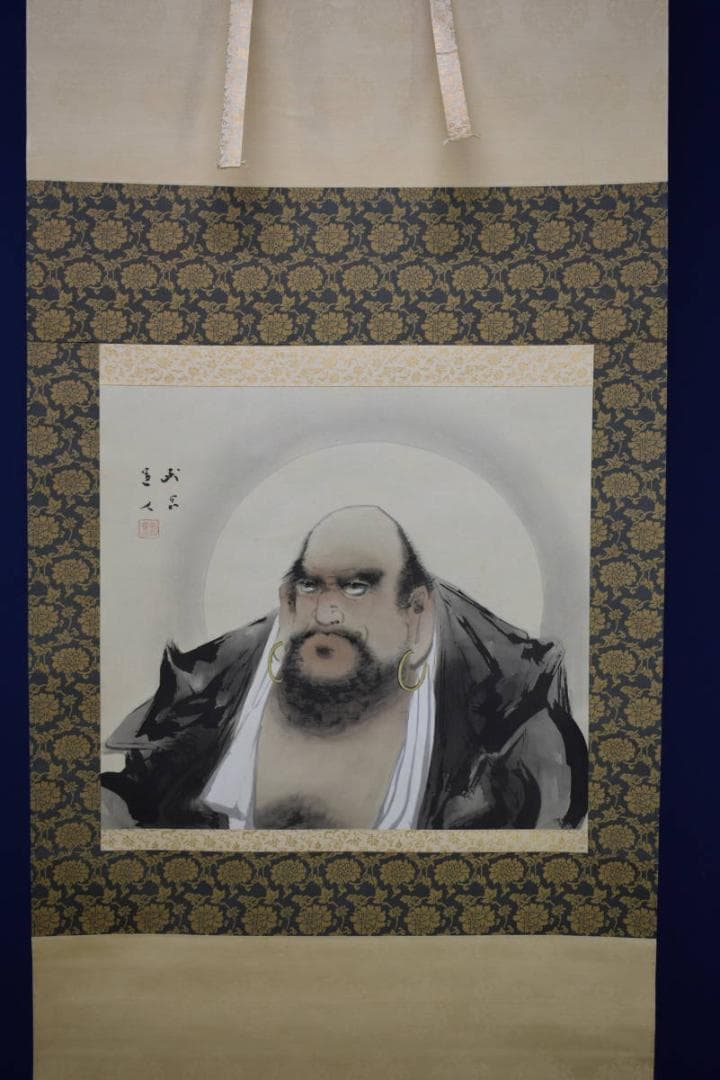 真作/長谷川武岳/達磨画賛/桐共箱付/布袋屋掛軸HH-440