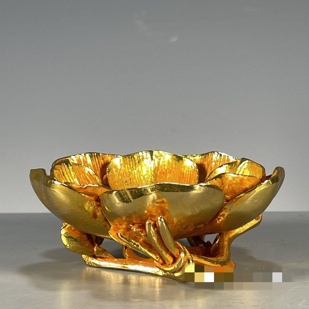 銅器 鎏金蓮華蓮葉筆洗 書道具 文房具 装飾品 工芸品 置物