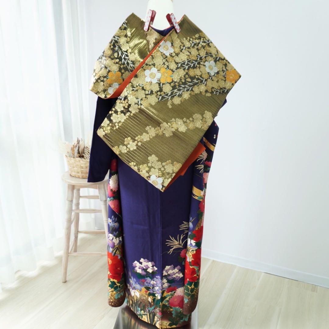 振袖　フルセット5点セット　【346i 】正絹　成人式　青系